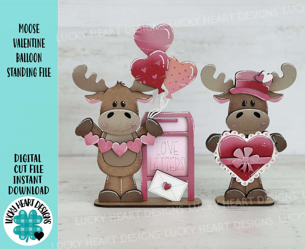 Moose Valentine Standing File SVG, Balloon, Love, Heart, Mailbox, Chocolate, Farm, Tiered Tray Glowforge LuckyHeartDesignsCo