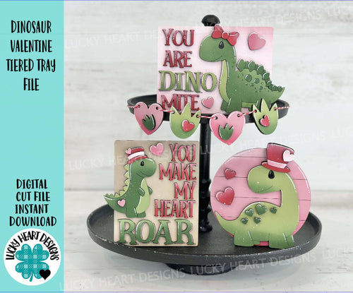 Dinosaur Valentine Tiered Tray File SVG, Glowforge, Love, Hear, Rawr, LuckyHeartDesignsCo