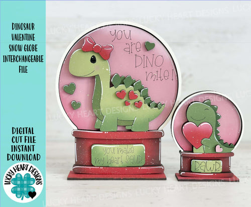 Dinosaur Valentine Snow Globe Interchangeable File SVG, TINY, Glowforge, Rawr, Roar, Love, Heart, Tiered Tray LuckyHeartDesignsCo