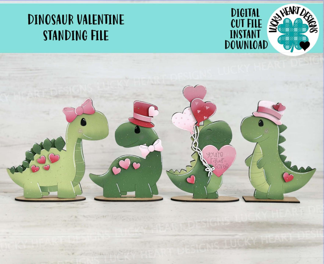Dinosaur Valentine Standing File SVG, TINY, Glowforge, Rawr, Roar, Love, Heart, Tiered Tray LuckyHeartDesignsCo