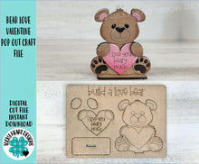 Load image into Gallery viewer, Bear Love Valentine POP OUT Craft Kit File SVG, Heart, Glowforge, LuckyHeartDesignsCo
