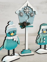 Load image into Gallery viewer, Winter Birds Standing File SVG, Glowforge, Birdhouse, Snowflake, Snowman, Tiered Tray LuckyHeartDesignsCo
