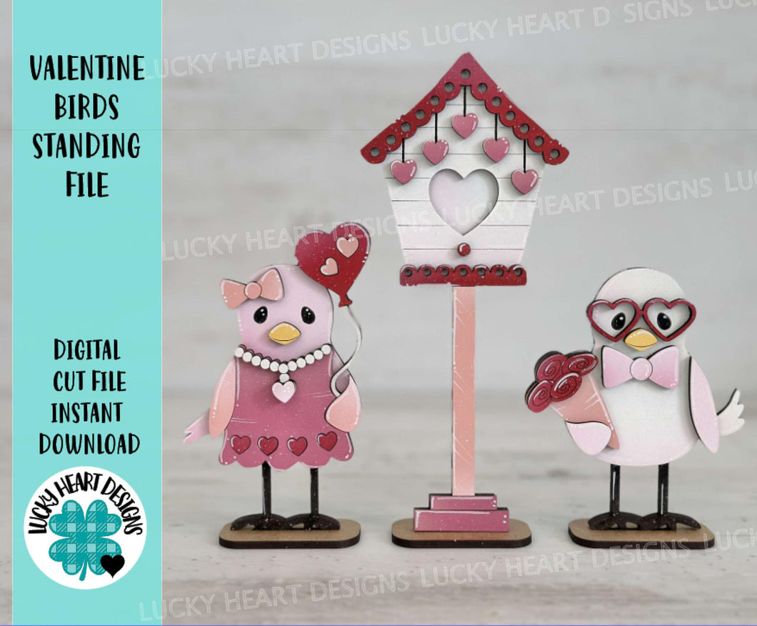 Valentine Birds Standing File SVG, Glowforge, Birdhouse, Heart, Love, Flowers, Balloon, Tiered Tray LuckyHeartDesignsCo