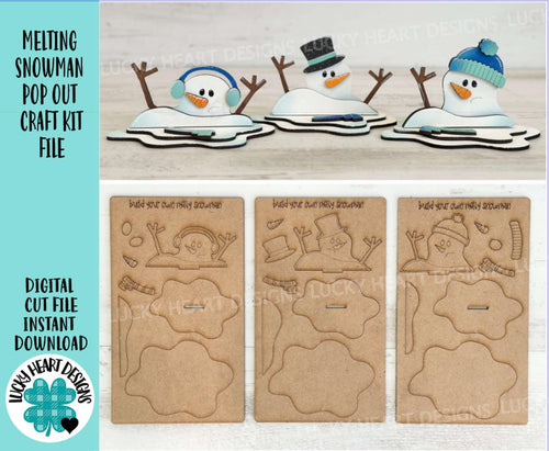 Melty Snowman Pop Out Christmas Ornament Craft File SVG, Melted, Winter, Build Your Own, Christmas, Kids, Glowforge, LuckyHeartDesignsCo