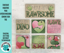 Load image into Gallery viewer, Dinosaur Valentines MINI Interchangeable Leaning Sign File SVG, Roar, Rawr, Heart, Love, Tiered Tray Glowforge, LuckyHeartDesignsCo
