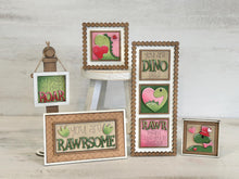 Load image into Gallery viewer, Dinosaur Valentines MINI Interchangeable Leaning Sign File SVG, Roar, Rawr, Heart, Love, Tiered Tray Glowforge, LuckyHeartDesignsCo
