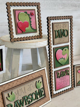 Load image into Gallery viewer, Dinosaur Valentines MINI Interchangeable Leaning Sign File SVG, Roar, Rawr, Heart, Love, Tiered Tray Glowforge, LuckyHeartDesignsCo
