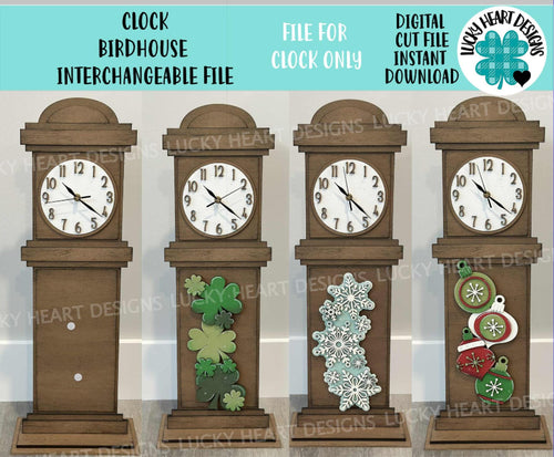 Clock Birdhouse Interchangeable File SVG, Glowforge, Clock ONLY, Seasonal, Holiday Shapes, Christmas, Fall, Halloween, LuckyHeartDesignsCo