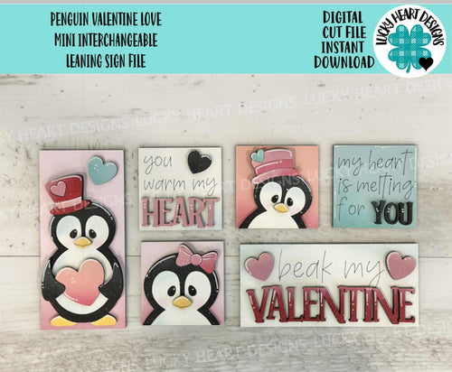 Penguin Valentines MINI Interchangeable Leaning Sign File SVG, Candy, Heart, Love, Tiered Tray Glowforge, LuckyHeartDesignsCo