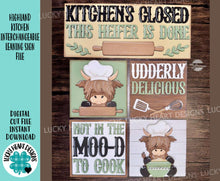 Load image into Gallery viewer, Highland Kitchen Interchangeable Leaning Sign File SVG, Baking, Chef, Farm, Glowforge, LuckyHeartDesignsCO
