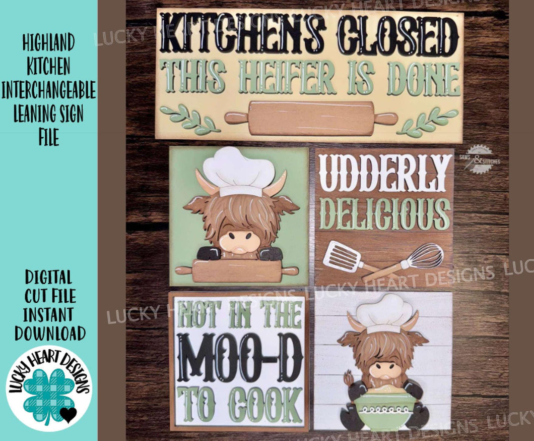 Highland Kitchen Interchangeable Leaning Sign File SVG, Baking, Chef, Farm, Glowforge, LuckyHeartDesignsCO