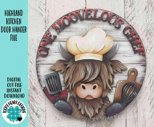 Highland Kitchen Door Hanger File SVG, Baking, Chef, Cow, Farm Glowforge, LuckyHeartDesignsCo