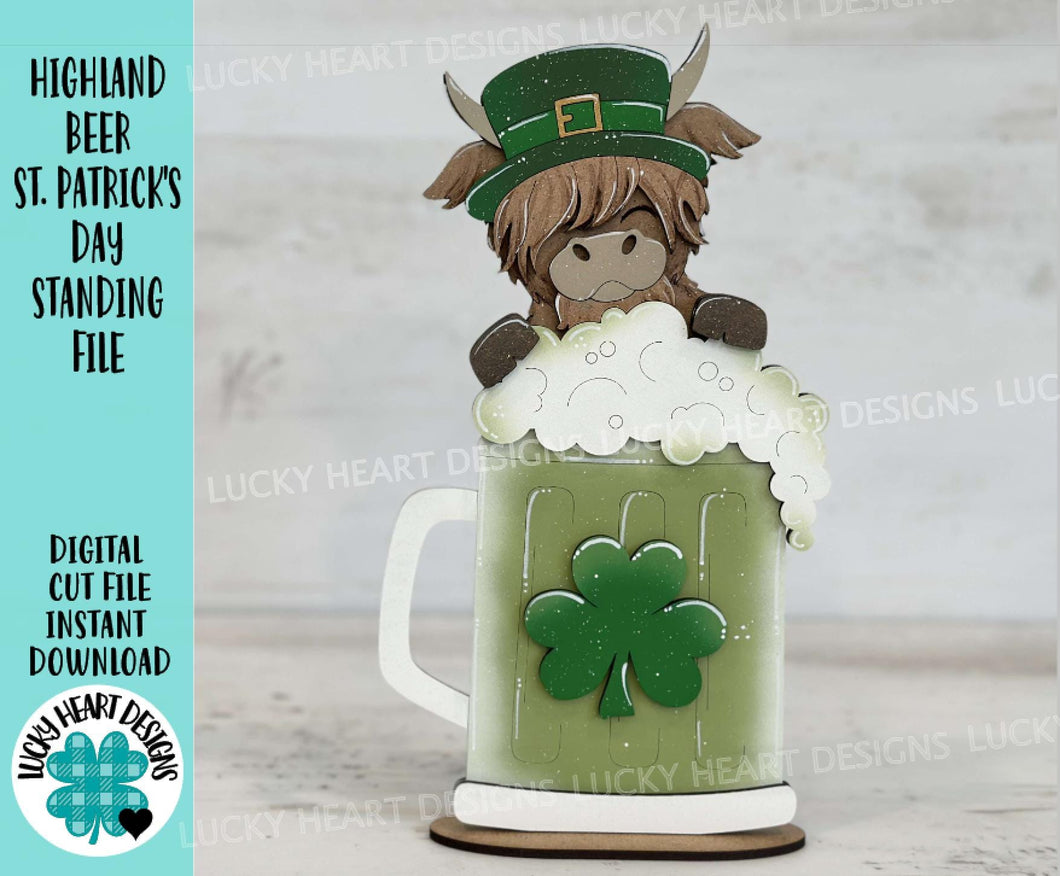 Highland Beer St. Patrick's Day Standing File SVG, Lucky, Farm, Clover, Leprechaun, Glowforge LuckyHeartDesignsCo