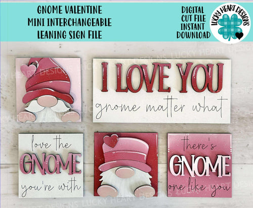 Gnome Valentines MINI Interchangeable Leaning Sign File SVG, Candy, Heart, Love, Tiered Tray Glowforge, LuckyHeartDesignsCo
