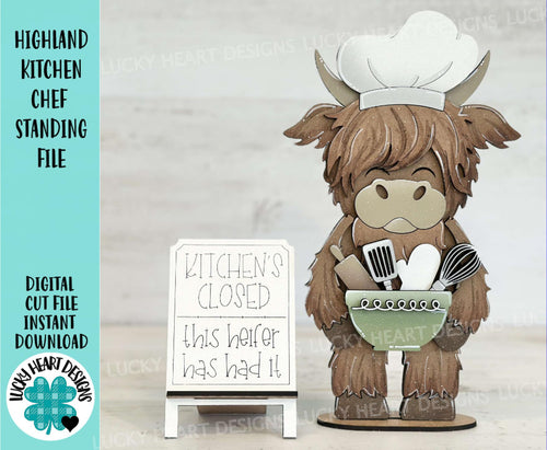 Highland Kitchen Chef Standing File SVG, Snowflake, Farm, Cow,Baking, Rolling Pin, Cook, Tiered Tray, Glowforge, LuckyHeartDesignsCo