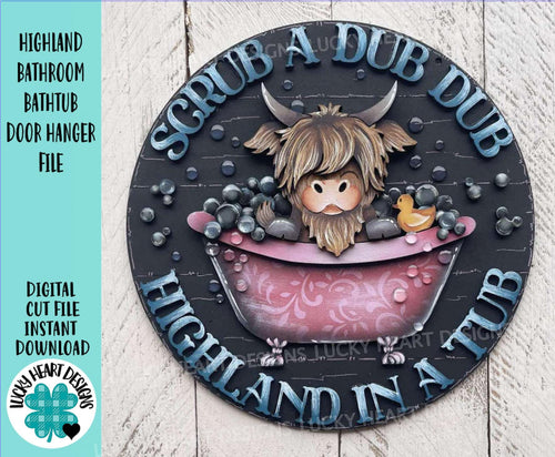 Highland Bathroom Bathtub Door Hanger File SVG, Duck, Tub, Bubbles, Cow, Farm Glowforge, LuckyHeartDesignsCo