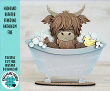 Load image into Gallery viewer, Highland Bathtub Standing Bathroom File SVG, Duck, Tub, Bubbles, Cow, Farm Glowforge, LuckyHeartDesignsCo
