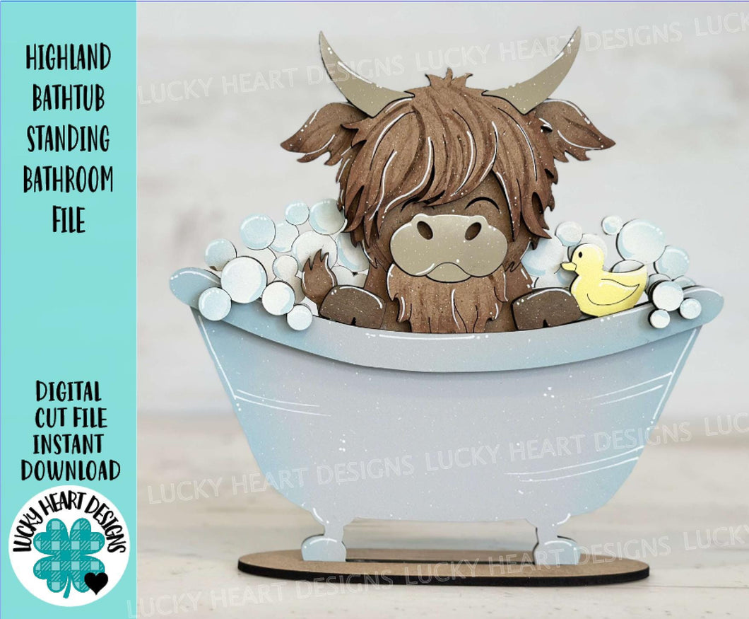 Highland Bathtub Standing Bathroom File SVG, Duck, Tub, Bubbles, Cow, Farm Glowforge, LuckyHeartDesignsCo