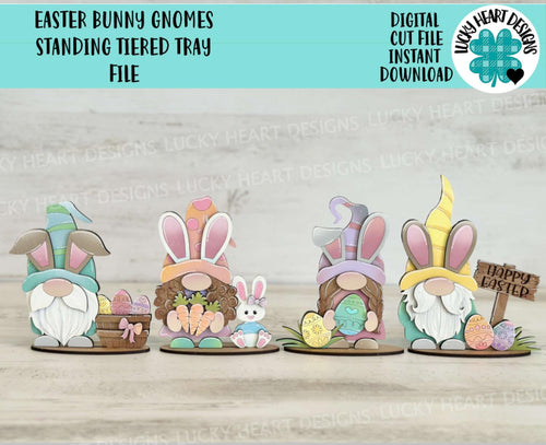 Easter Bunny Gnomes Standing Tiered Tray File SVG, Egg, Spring, Basket, Holiday Decor, Glowforge, LuckyHeartDesignsCo