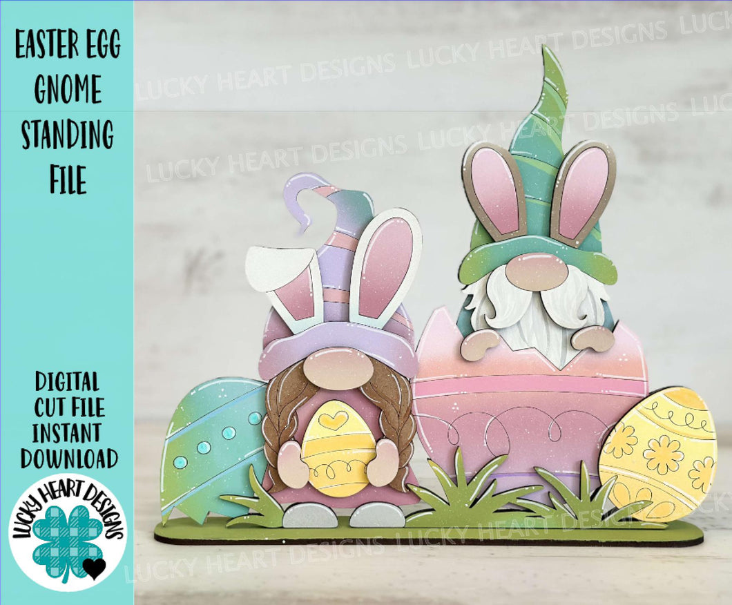 Easter Egg Gnome Standing File SVG, Glowforge Bunny, Tiered Tray, LuckyHeartDesignsCo