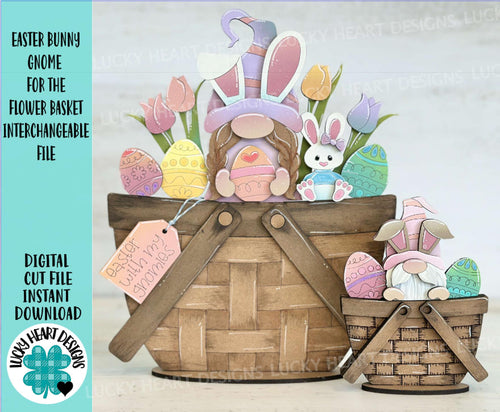 Easter Bunny Gnome For The Flower Basket Interchangeable File SVG, Egg, Spring, Tulip, Tiered Tray, Glowforge, LuckyHeartDesignsCo