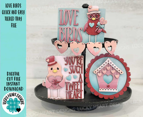 Bird Valentines Love Tiered Tray File SVG, Glowforge, Love, Heart, Flowers, LuckyHeartDesignsCo