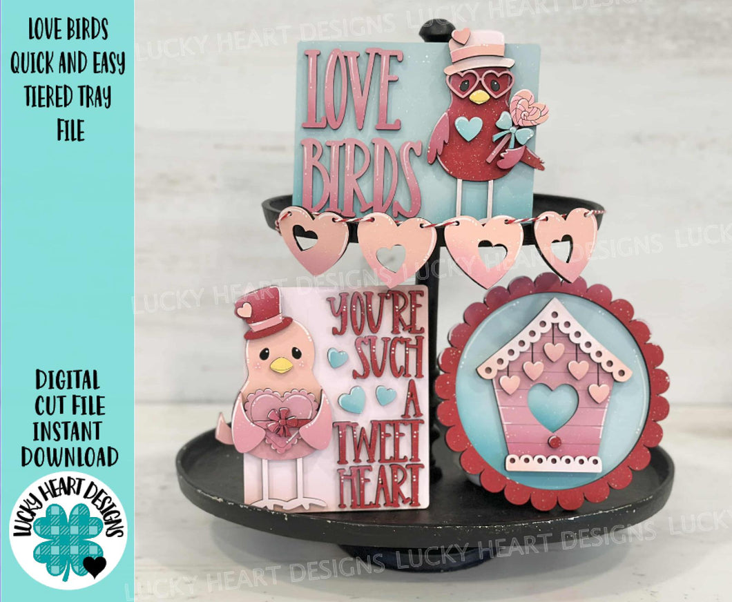 Bird Valentines Love Tiered Tray File SVG, Glowforge, Love, Heart, Flowers, LuckyHeartDesignsCo