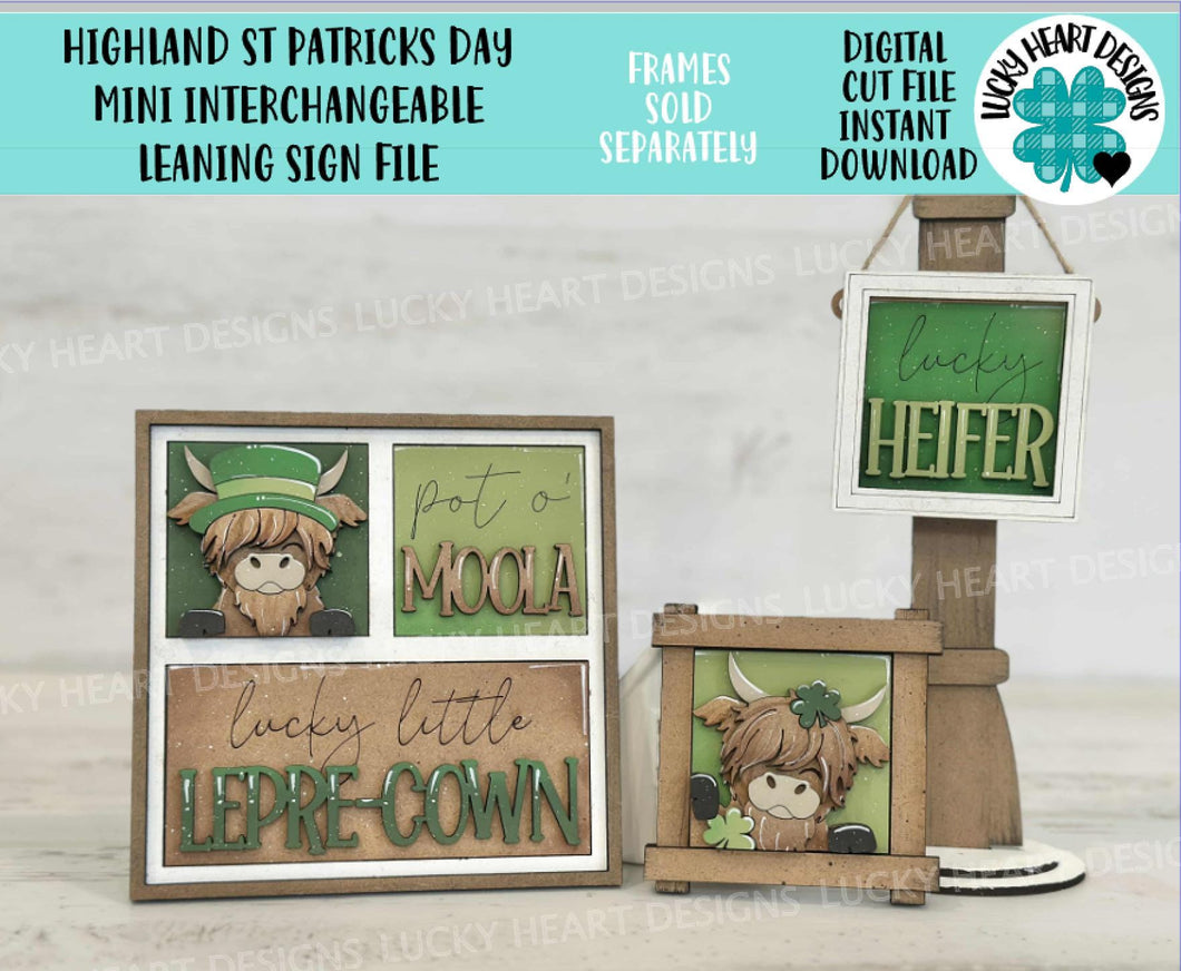 Highland St. Patrick's Day MINI Interchangeable Leaning Sign File SVG, Leprechaun, Clover, Tiered Tray Glowforge, LuckyHeartDesignsCo