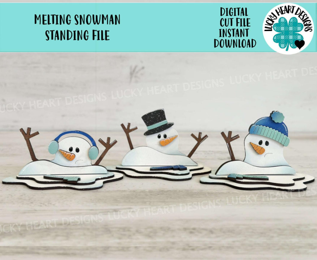 Melting Snowman Standing File SVG, Glowforge, Winter, Melted, Snowmen, Melty, Funny, LuckyHeartDesignsCo