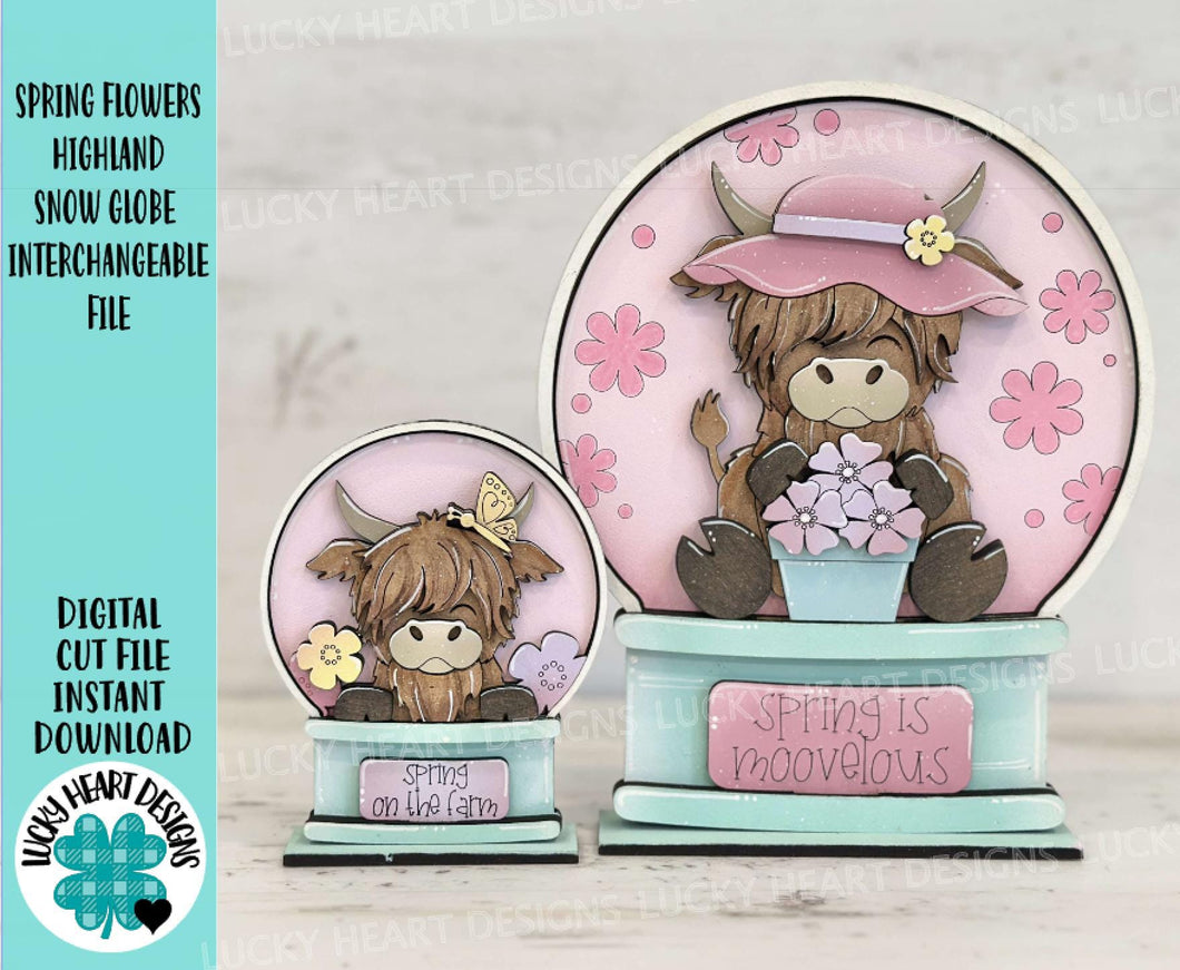 Spring Flowers Highland Cow Snow Globe Interchangeable File SVG, TINY, Glowforge, Cow, Daisy, Farm, Tiered Tray LuckyHeartDesignsCo