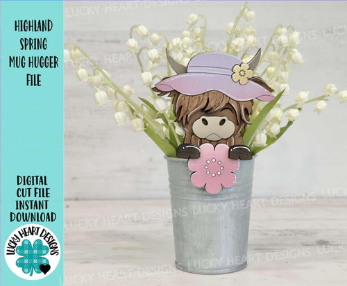 Highland Spring Mug Hugger File SVG, Glowforge Flower, Cow, Farm, Tiered Tray, Tray Decor, Plant Topper, Gift, LuckyHeartDesignsCo