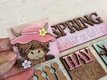 Load image into Gallery viewer, Highland Spring MINI Interchangeable Leaning Sign File SVG, Cow, Farm, Flower, Tiered Tray Glowforge, LuckyHeartDesignsCo
