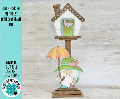 Gnome Spring for the Birdhouse Interchangeable File SVG, Glowforge, Umbrella, Flower, Floral, Seasonal, Holiday Shapes, LuckyHeartDesignsCo