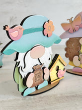 Load image into Gallery viewer, Gnome Spring Tiered Tray Standing File SVG, Umbrella, Flower, Butterfly, Birdhouse, Garden, Glowforge, LuckyHeartDesignsCo
