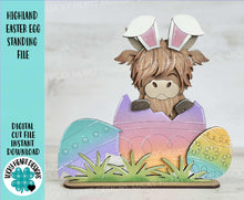 Load image into Gallery viewer, Highland Easter Egg Standing File SVG, Glowforge Tiered Tray, Farm, Bunny, Cow, LuckyHeartDesignsCo
