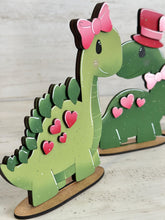 Load image into Gallery viewer, Dinosaur Valentine Standing File SVG, TINY, Glowforge, Rawr, Roar, Love, Heart, Tiered Tray LuckyHeartDesignsCo
