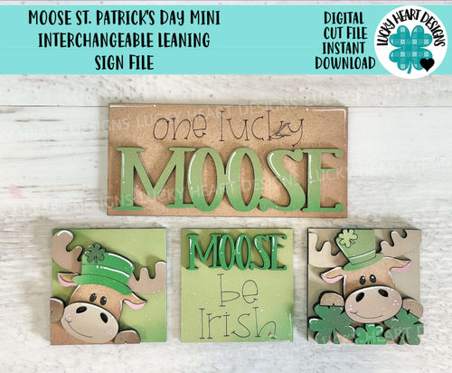 Moose St. Patrick's Day MINI Interchangeable Leaning Sign File SVG, Leprechaun, Clover, Tiered Tray Glowforge, LuckyHeartDesignsCo