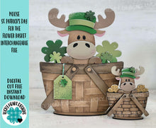 Load image into Gallery viewer, Moose St. Patrick&#39;s Day For The Flower Basket Interchangeable File SVG TINY, Lucky Horseshoe Clover Glowforge LuckyHeartDesignsCo
