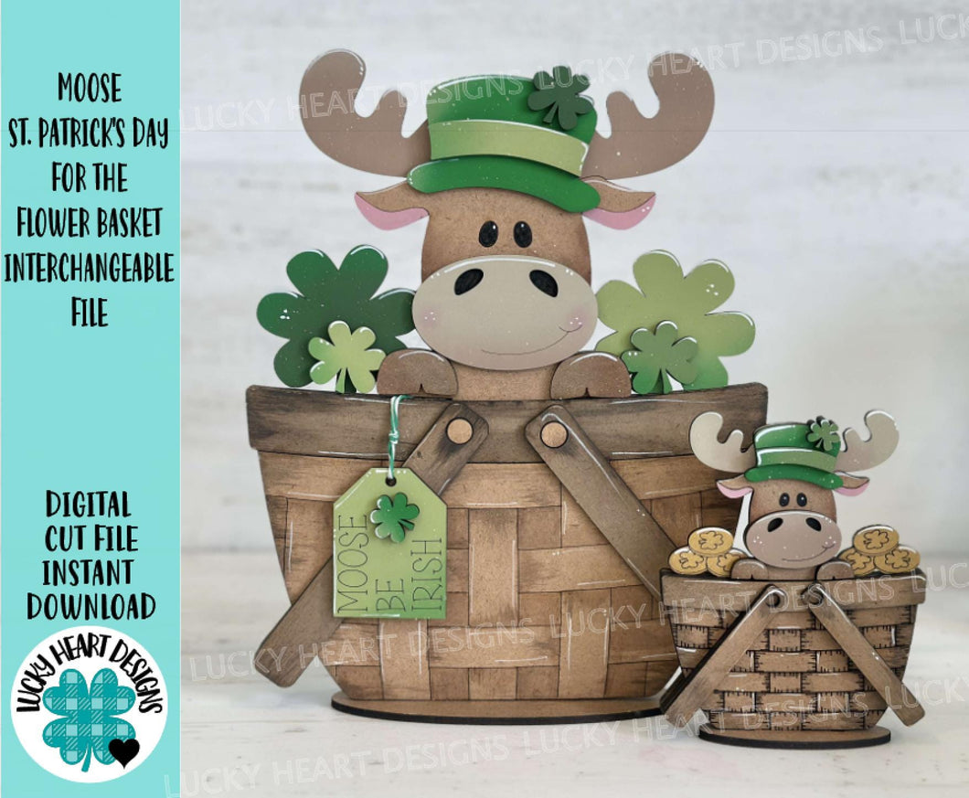 Moose St. Patrick's Day For The Flower Basket Interchangeable File SVG TINY, Lucky Horseshoe Clover Glowforge LuckyHeartDesignsCo