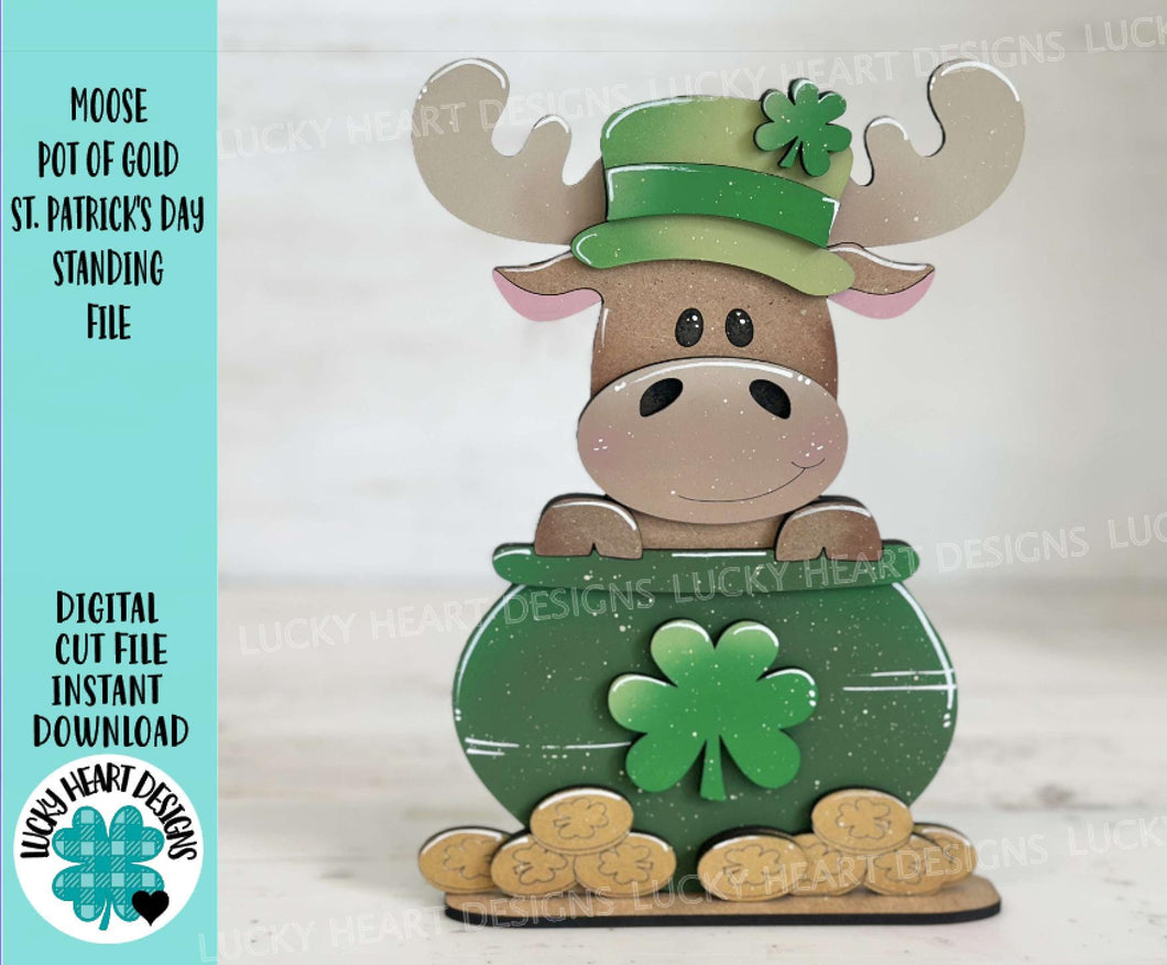 Moose Pot Of Gold St. Patrick's Day Standing File SVG TINY, Lucky, Clover, Leprechaun, Glowforge LuckyHeartDesignsCo