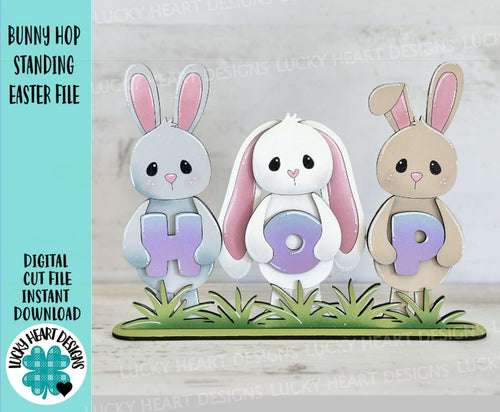 Bunny Hop Standing Easter, File SVG, Glowforge, Egg, Carrot, Nerdy, Egg Hunt, Spring, LuckyHeartDesignsCo