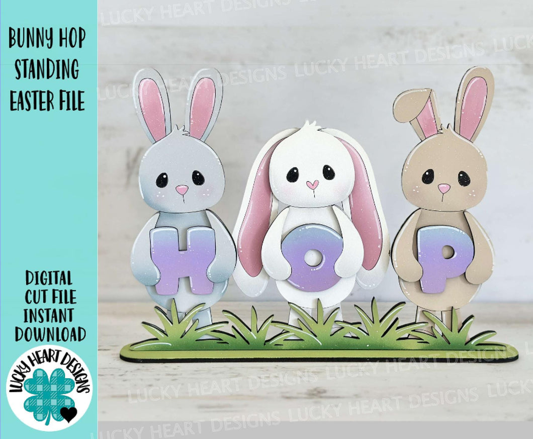 Bunny Hop Standing Easter, File SVG, Glowforge, Egg, Carrot, Nerdy, Egg Hunt, Spring, LuckyHeartDesignsCo