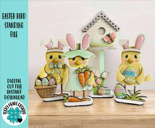 Easter Bird Standing File SVG, Glowforge, Chicks, Basket, Tiered Tray, Egg, Carrot, Birdhouse, Egg Hunt, LuckyHeartDesignsCo
