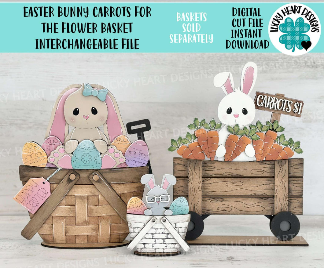 Easter Bunny Carrots For The Flower Basket Interchangeable File SVG, TINY Easter Egg Nerdy Glasses Tiered Tray Glowforge LuckyHeartDesignsCo