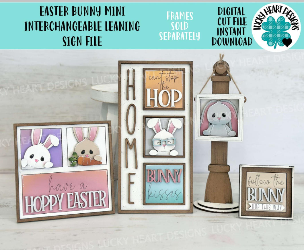 Easter Bunny MINI Interchangeable Leaning Sign File SVG, Nerdy, Glasses, Egg, Tiered Tray Glowforge, LuckyHeartDesignsCo