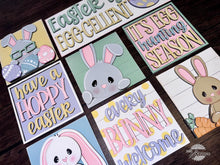 Load image into Gallery viewer, Hoppy Easter Interchangeable Leaning Sign File SVG, Glowforge Tiered Tray, Nerdy, Floppy Ear, Carrot, Egg, Spring, LuckyHeartDesignsCo
