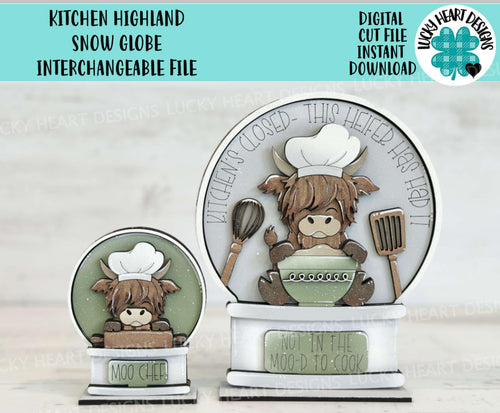 Kitchen Highland Snow Globe Interchangeable File SVG, Glowforge, TINY, Cow, Baking, Chef, Cook, Tiered Tray LuckyHeartDesignsCo