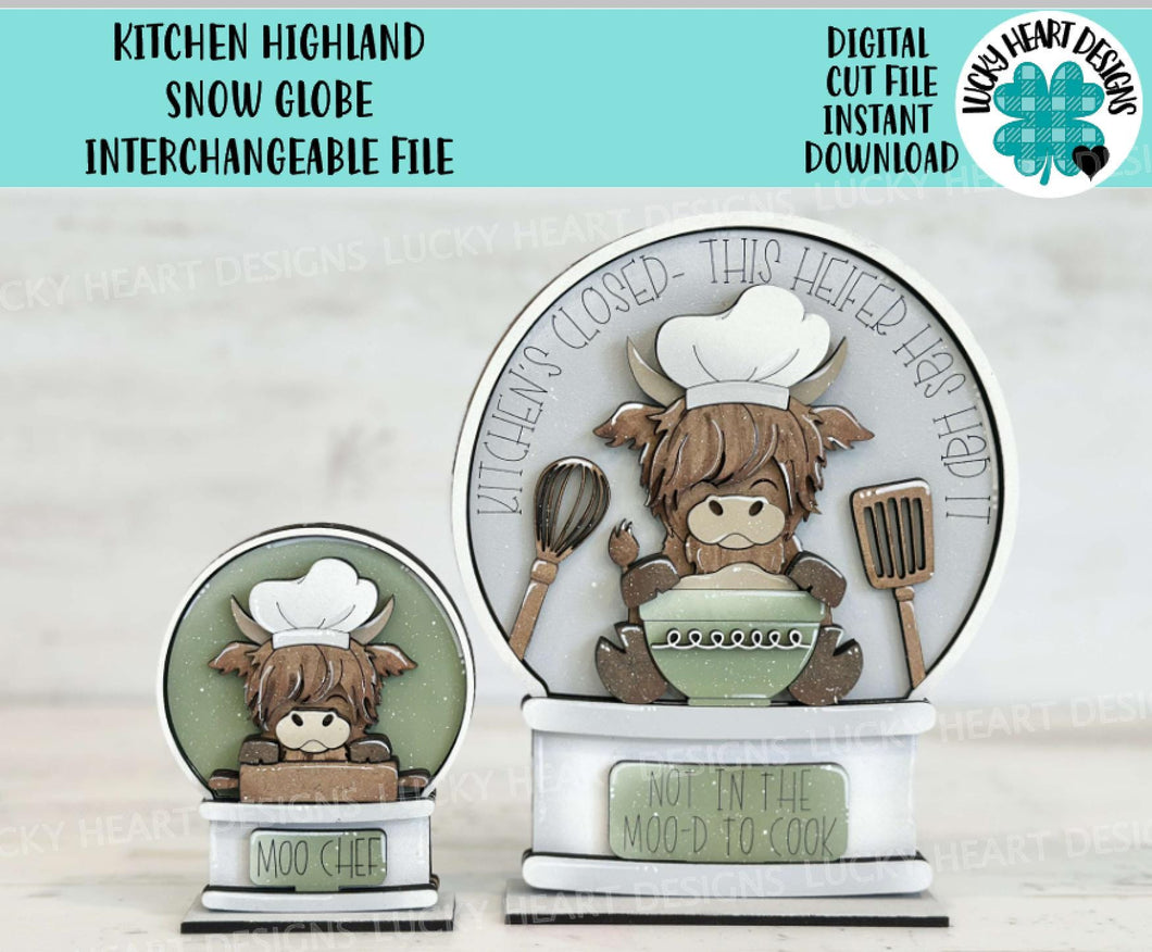 Kitchen Highland Snow Globe Interchangeable File SVG, Glowforge, TINY, Cow, Baking, Chef, Cook, Tiered Tray LuckyHeartDesignsCo