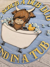 Load image into Gallery viewer, Highland Bathroom Bathtub Door Hanger File SVG, Duck, Tub, Bubbles, Cow, Farm Glowforge, LuckyHeartDesignsCo
