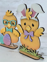 Load image into Gallery viewer, Easter Chicks Tiered Tray Standing File SVG, Glowforge, Birds, Bunny, Egg, Carrot, Nerdy, Egg Hunt, LuckyHeartDesignsCo
